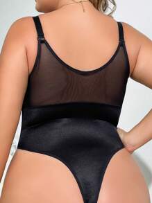 大碼鉤眼扣連體緊身衣 - 黑色 - 查看 2