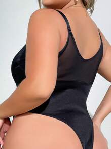 大碼鉤眼扣連體緊身衣 - 黑色 - 查看 4