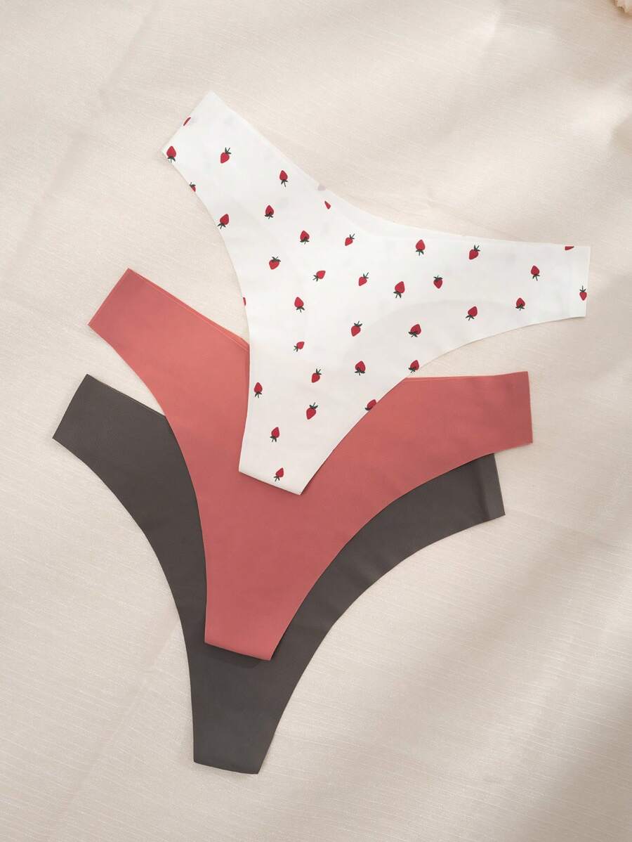 3pack Strawberry Print No Show Thong - Multicolor - View 1