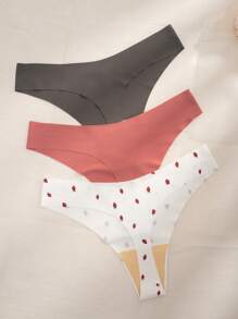 3pack Strawberry Print No Show Thong - Multicolor - View 2