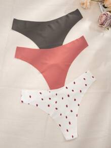 3pack Strawberry Print No Show Thong - Multicolor - View 3