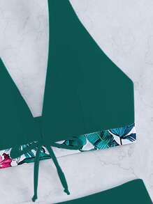 SHEIN Swim 熱帶圖案掛脖比基尼泳裝 - 彩色 - 查看 3