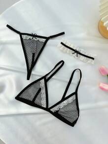 Fishnet Lingerie Set With Choker - Black - View 1