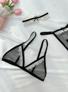 Fishnet Lingerie Set With Choker - Black - View 3