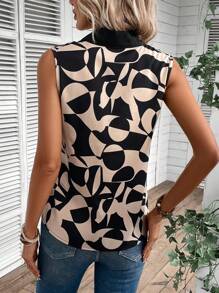 SHEIN VCAY Allover Print Tie Neck Sleeveless Blouse - Multicolor - View 2