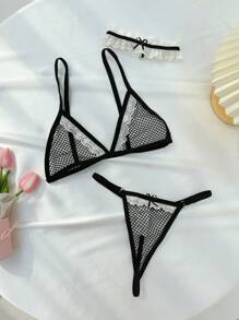 Fishnet Lingerie Set With Choker - Black - View 4