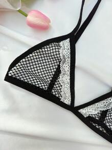 Fishnet Lingerie Set With Choker - Black - View 5