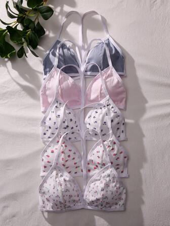 5入組印花無鋼圈文胸