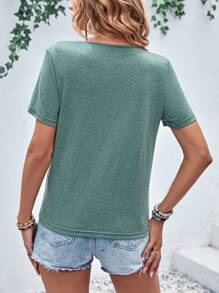 SHEIN LUNE Thánh giá Viền xoay tròn Áo thun - màu xanh lá - Xem 2