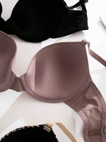 Plus 3pcs Leopard Print Underwire Bra, Lift - Multicolor - View 2