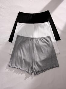 3pcs Solid Lettuce Trim Antiexposure Shorts - Multicolor - View 2