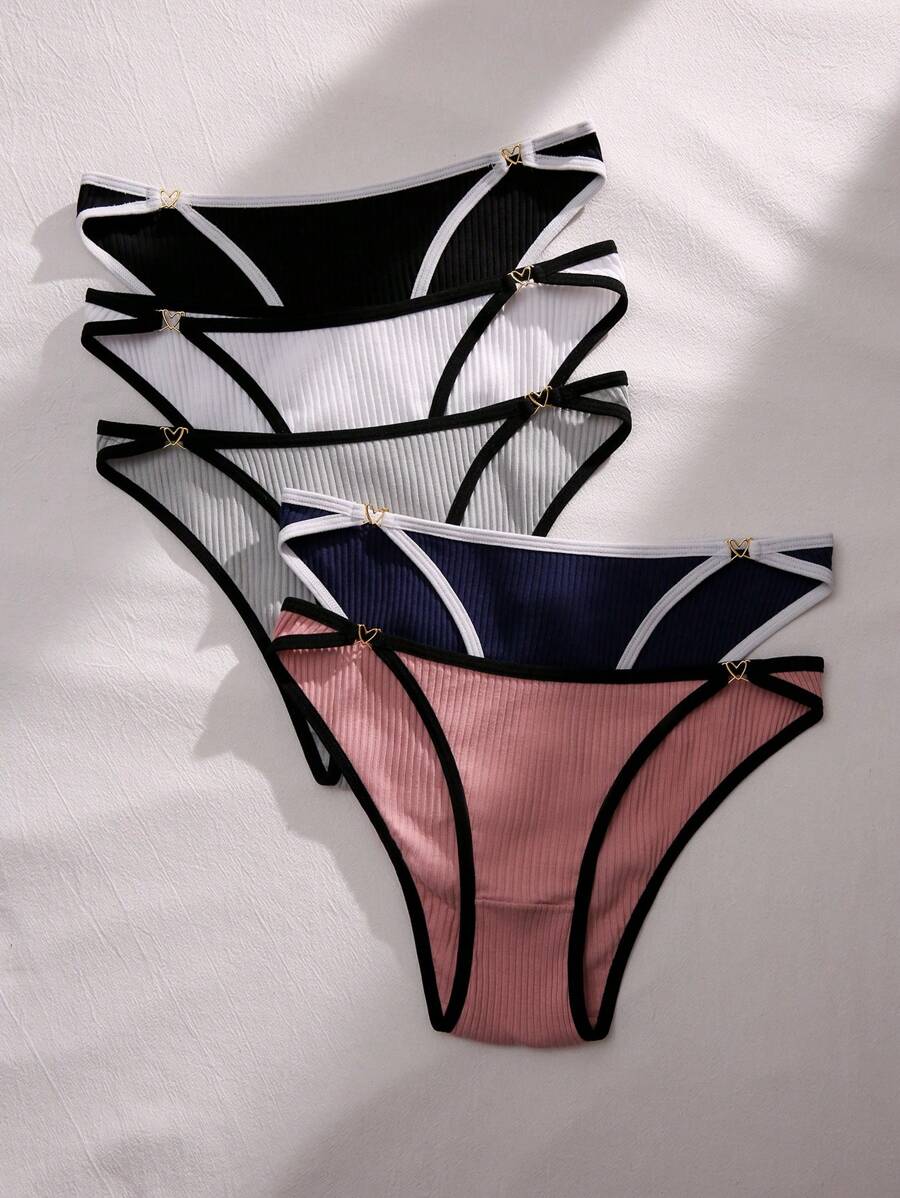 5pack Contrast Binding Ribbed Knit Panty