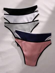 5pack Contrast Binding Ribbed Knit Panty
