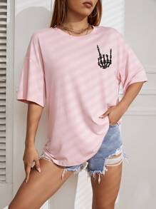 INAWLY 标语图案落肩 T 恤 ON MY HUSBANDS LAST NERVE - 粉色 - 查看 4