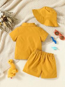 女嬰恐龍刺繡襯衫和短褲 - 黃色 - 查看 2