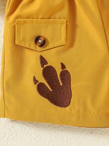 女嬰恐龍刺繡襯衫和短褲 - 黃色 - 查看 3