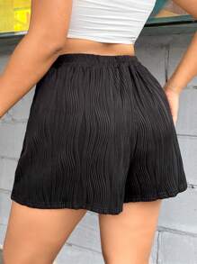 Calvaya Plus Solid Ribbed Knit Shorts - Black - View 2