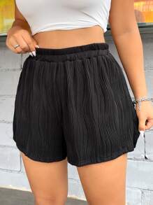 Calvaya Plus Solid Ribbed Knit Shorts - Black - View 3