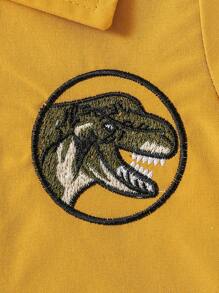 女嬰恐龍刺繡襯衫和短褲 - 黃色 - 查看 5