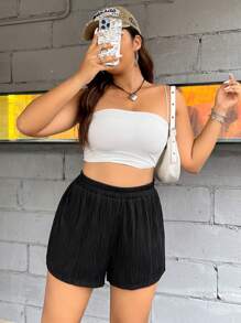 Calvaya Plus Solid Ribbed Knit Shorts - Black - View 4