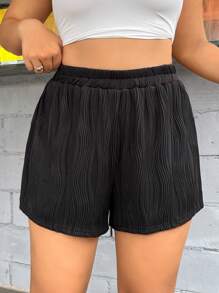 Calvaya Plus Solid Ribbed Knit Shorts - Black - View 5