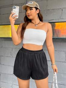 Calvaya Plus Solid Ribbed Knit Shorts - Black - View 7