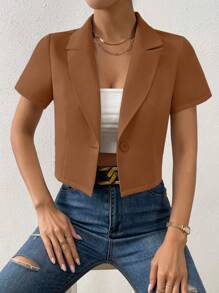 Chiquease Solid Single Button Crop Blazer - Brown - View 5