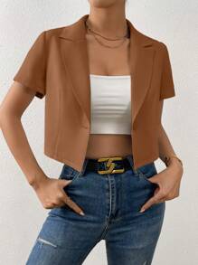 Chiquease Solid Single Button Crop Blazer - Brown - View 6