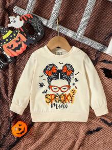 Baby Girl Letter & Figure Graphic Sweatshirt - Apricot - View 1