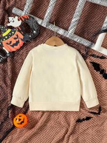 Baby Girl Letter & Figure Graphic Sweatshirt - Apricot - View 2