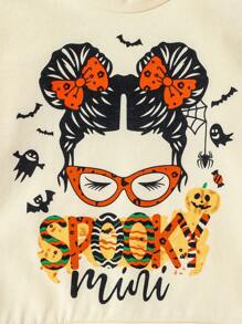 Baby Girl Letter & Figure Graphic Sweatshirt - Apricot - View 4