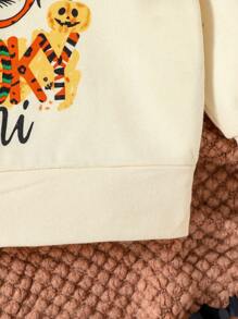 Baby Girl Letter & Figure Graphic Sweatshirt - Apricot - View 6
