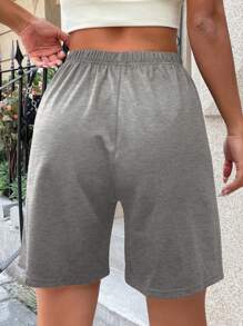 SHEIN Unity 標語和卡通圖案彈性腰帶短褲 - 淺灰色 - 查看 2