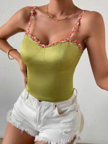 Chiquease 貼花撞色滾邊吊帶上衣 - 綠色 - 查看 5