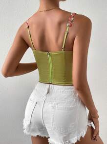 Chiquease 貼花撞色滾邊吊帶上衣 - 綠色 - 查看 2