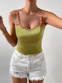 Chiquease 貼花撞色滾邊吊帶上衣 - 綠色 - 查看 4