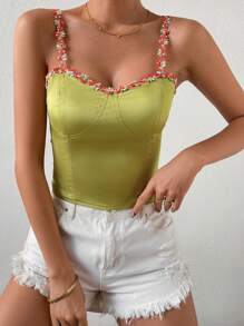 Chiquease 貼花撞色滾邊吊帶上衣 - 綠色 - 查看 6