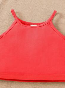 SHEIN Cô Gái Trẻ Chất rắn Cami ngọn & Nhuộm buộc Quần & Mũ - Màu Cam san hô - Xem 3