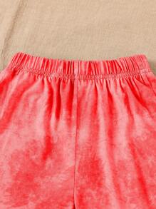 SHEIN Cô Gái Trẻ Chất rắn Cami ngọn & Nhuộm buộc Quần & Mũ - Màu Cam san hô - Xem 5