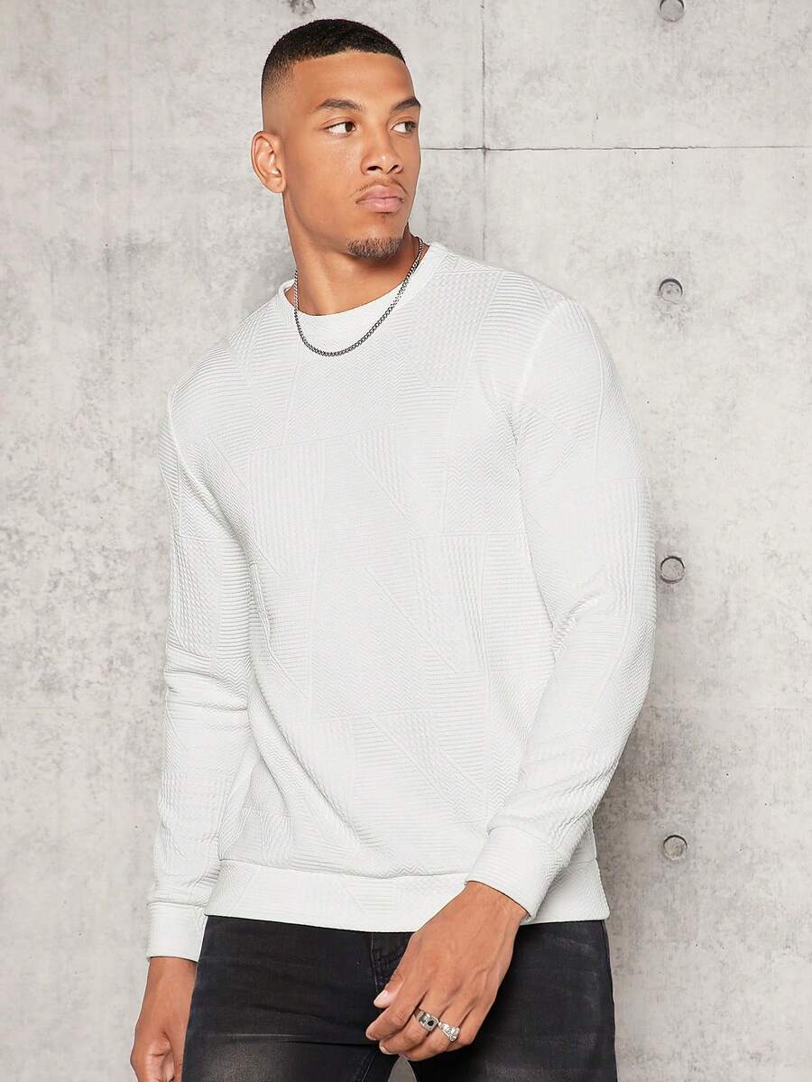 GENTILAND Hombres Sudadera unicolor de cuello redondo