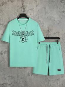 Manfinity EMRG Đàn ông cộng Cánh & Đồ họa sư tử in hoa Áo thun & Đồ họa Chữ cái Quần short - màu xanh lá - Xem 4