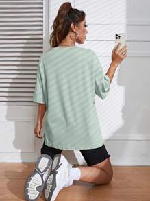 SHEIN EZwear 日月圖案落肩T恤 - 薄荷綠 - 查看 2