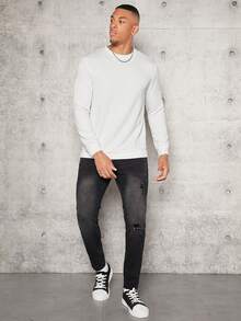 GENTILAND Hombres Sudadera unicolor de cuello redondo