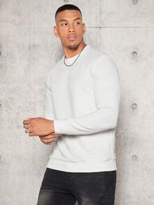 GENTILAND Hombres Sudadera unicolor de cuello redondo