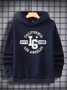 Nam Đồ họa Chữ cái Thả vai Lót nhiệt Hoodie - Màu xanh hải quân - Xem 1