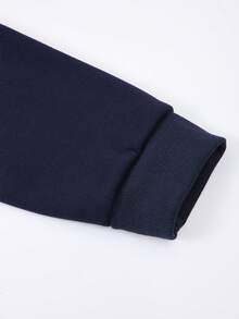 Nam Đồ họa Chữ cái Thả vai Lót nhiệt Hoodie - Màu xanh hải quân - Xem 4