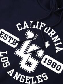 Nam Đồ họa Chữ cái Thả vai Lót nhiệt Hoodie - Màu xanh hải quân - Xem 6