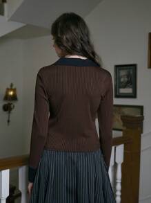 ROMWE Academia Contrast Collar Ribbed Tee