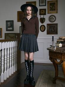 ROMWE Academia Contrast Collar Ribbed Tee