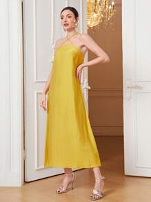 Modelyn 印花毛茸茸袖口腰帶外套和洋裝 - 黃色 - 查看 5